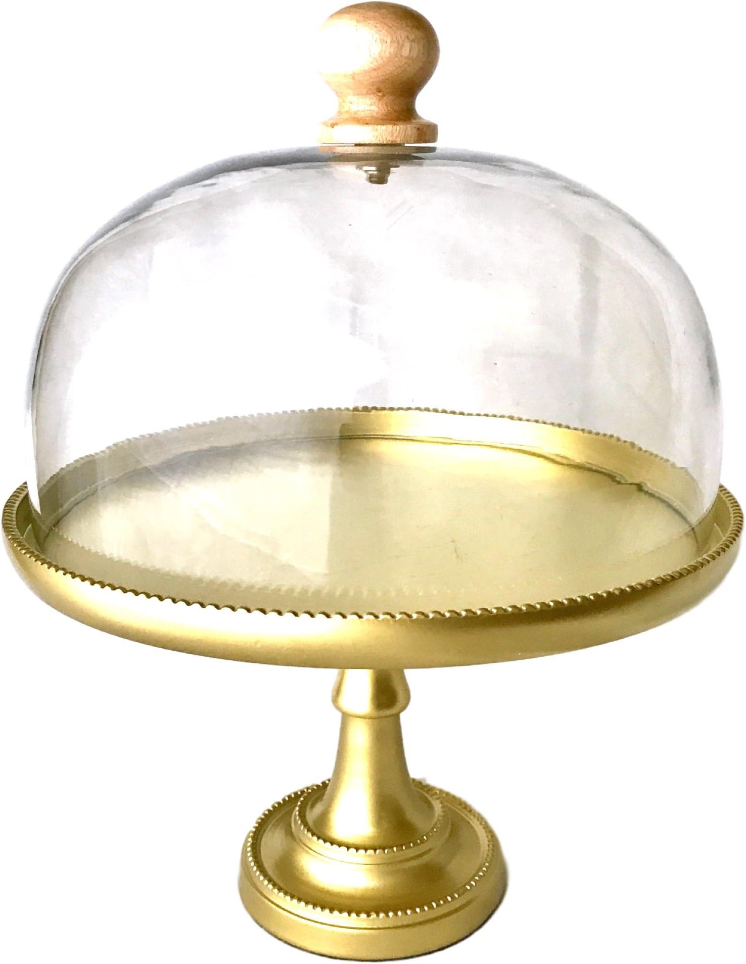 Champagne Gold Large Cake Stand - Glass Top with Mango Wood Handle, 11.5" Base - Decorative Cake, Cupcake, Dessert, Appetizer Stand