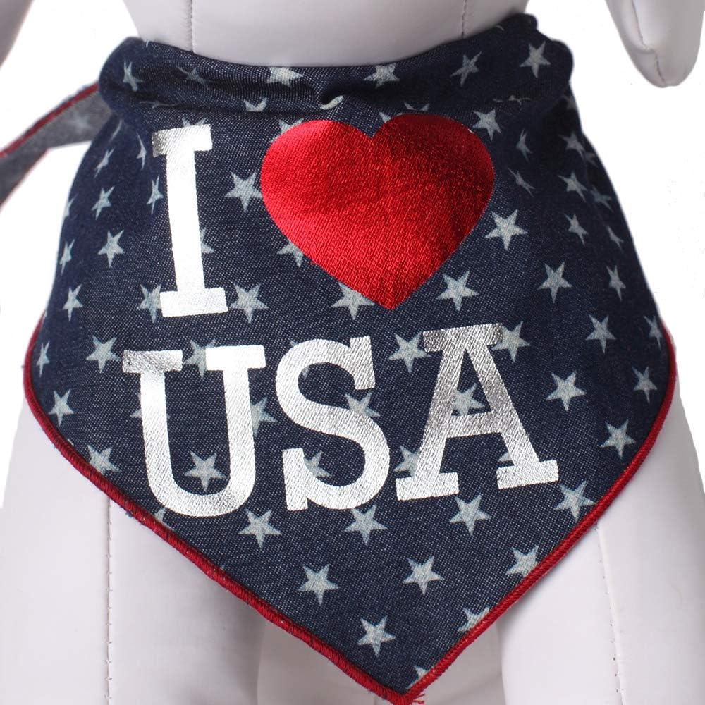 Dog Bandanas Star I <3 USA 4th of July Design - 100% Cotton