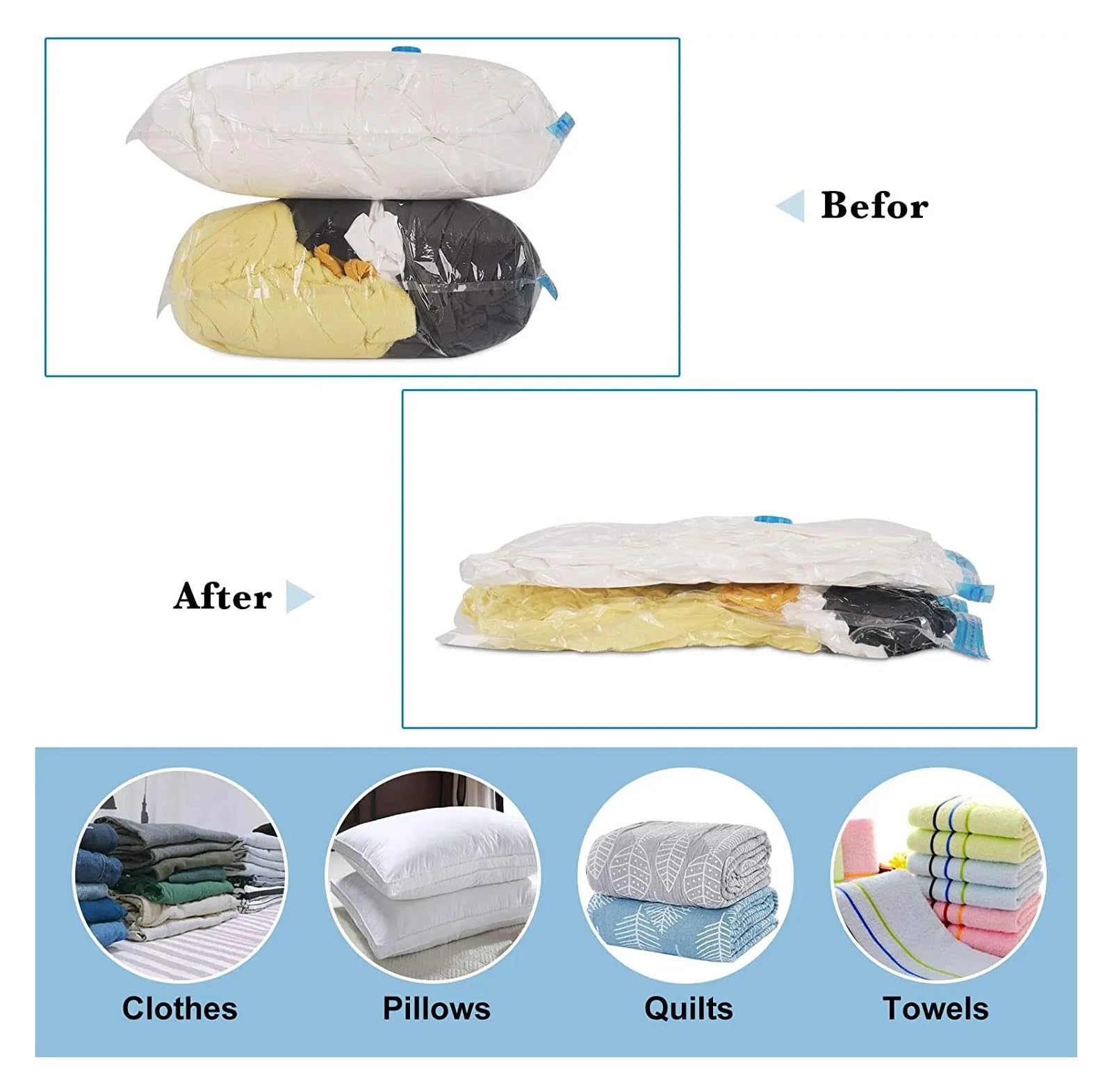 Bolsas al vacío Bolsas de almacenamiento al vacío, bolsa de sellado al vacío, bolsas ahorradoras de espacio for edredones, ropa, almohada, ropa de cama, almacenamiento de mantas, 5 uds.(5pcs 50x70cm)
