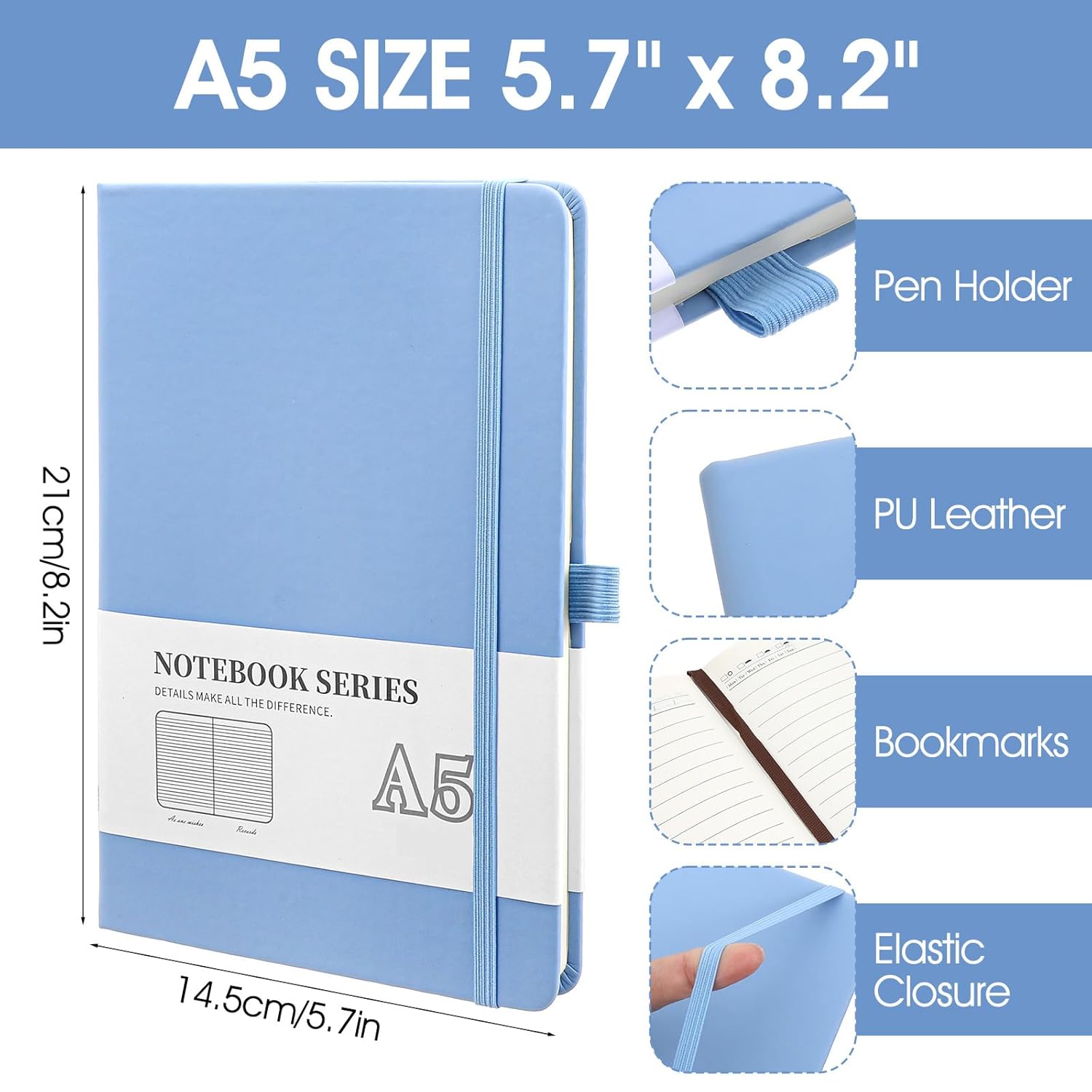 8 Pack Hardcover Lined Journal Notebooks, A5 Composition Executive Notebooks for Work, 5.5 x 8.3 inch,100 Pages, Classic College Ruled Notebook for Writing/Work/Travel/College (Assorted Color)      Unknown Binding