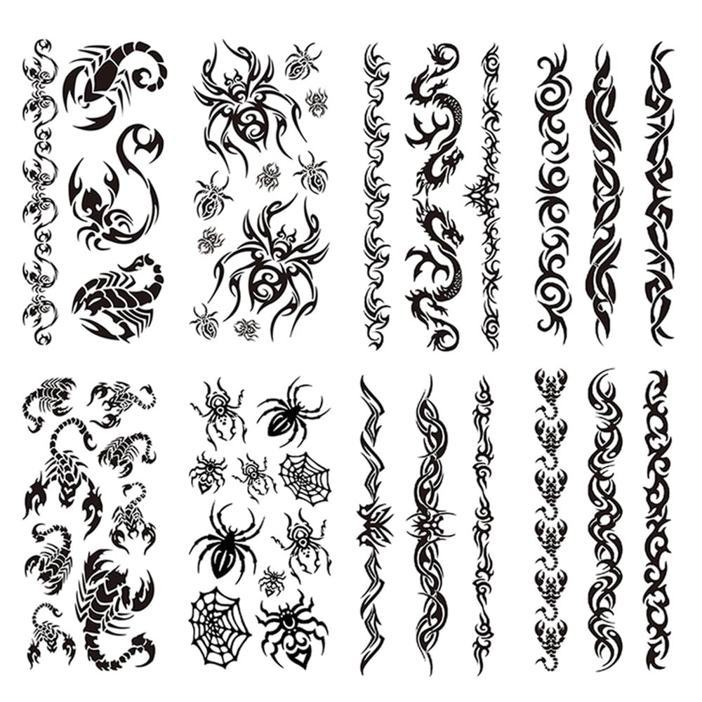Yesallwas 8 Sheets Mix Tribal fake Tattoos Dragon Temporary Tattoo