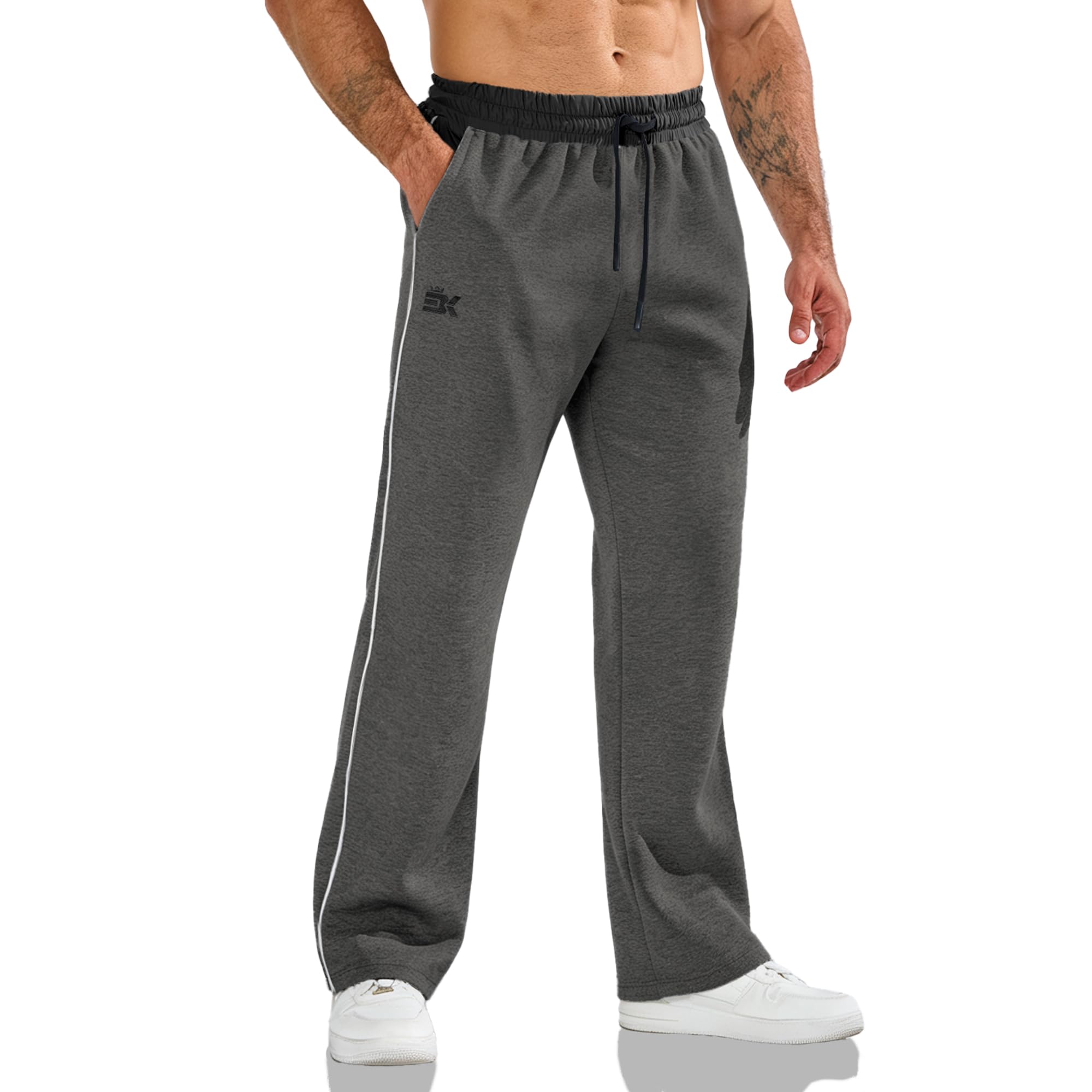 Men's Open Bottom Sweatpants, Loose Straight Leg Track Pants