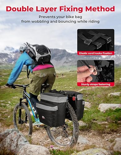 Vista 5 de KEMIMOTO Bike Bag Panniers with Rain Cover, 34L Waterproof Bicycle Saddle Bag for Rear Rack Mountain Biking Bags Storage, Ebike Accessories for