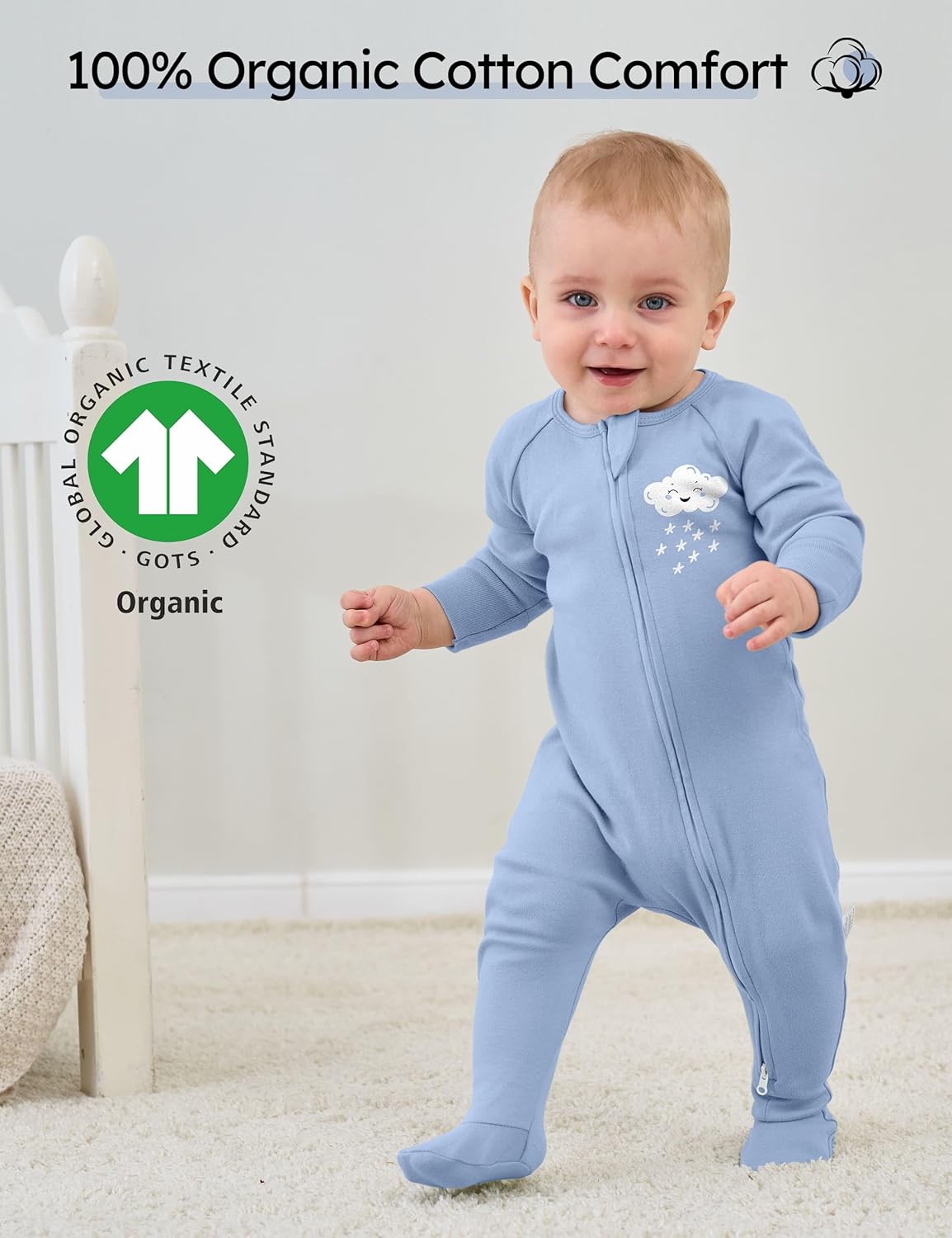 Yoofoss Baby Pajamas 100% Organic Cotton Baby Sleepers for Newborn 0-3 3-6 6-9 Months Boys Girl Clothes 3pcs Footed PJs - Image 2