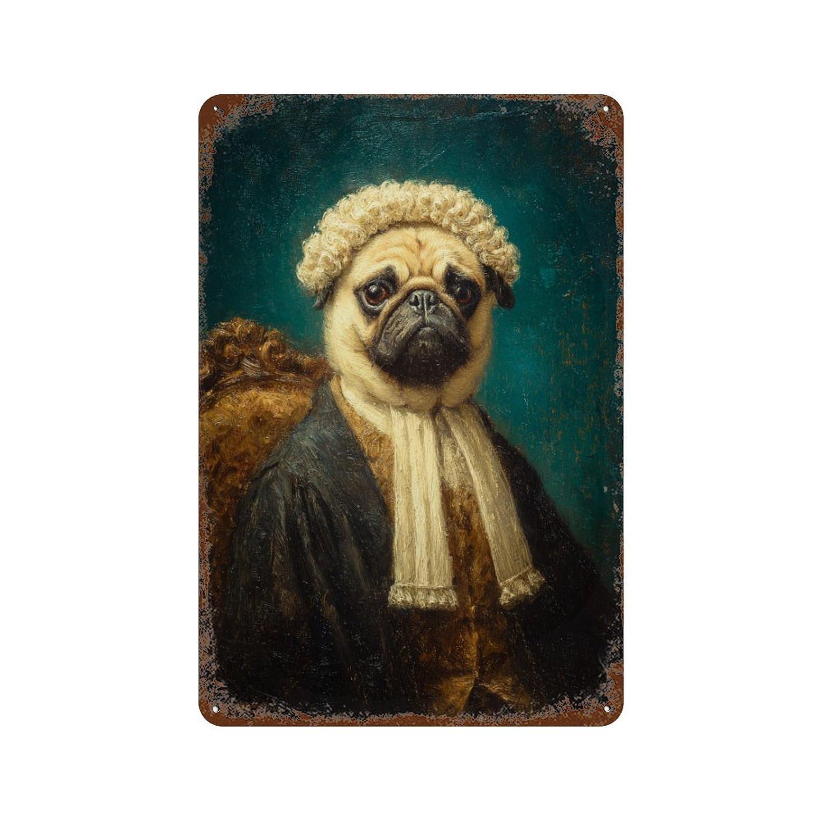 Legal Pug Portrait Vintage Rust Metal Sign 11.8"x7.9", Ideal for Cafe, Home Bar And Lounge Decor