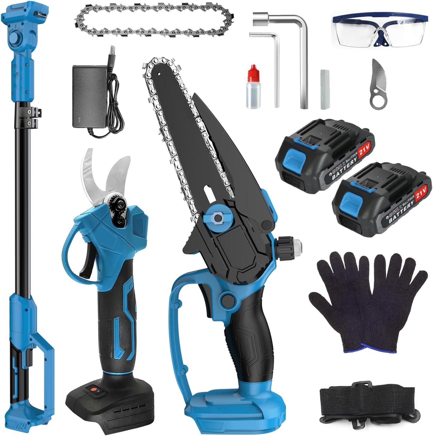 【Enhanced Version】High Branch Chainsaw High Branch Electric Pruner Rechargeable Electric Chainsaw Electric High Branch Cutter 4-in-1 Set with Extension Pole Rechargeable 21V 2000mAh Large Capacity