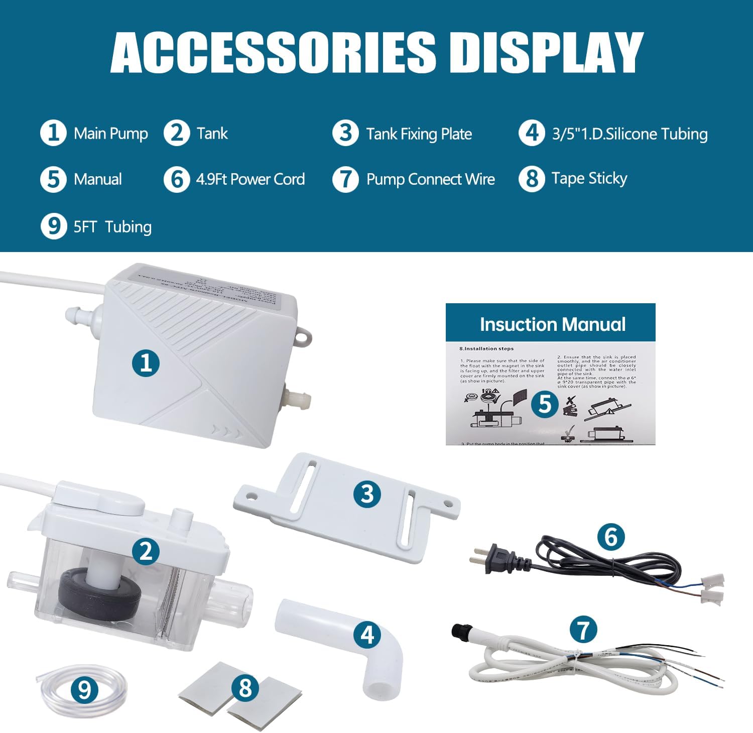 Split HVAC Condensate Pump,Drainage Lift Height 66Ft,Automatic Shut Off, Small Air conditioner Pump,For AC Unit,Dehumidifier,Furnance,Ice Maker,19dB Quiet