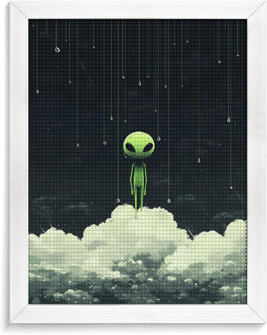 Standing on The Cloud in Rain Diamond 5D Painting Kits with Frame DIY Full Round Drill Gem Art Crafts for Home Wall Decor 16 X 20in White Wood 40 * 50cm