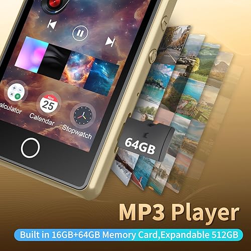 Miniatura 6 de Reproductor de MP3 con Bluetooth, reproductor de música digital de 80 GB, reproductores MP3 y MP4 portátiles con altavoz, radio FM, grabadora de