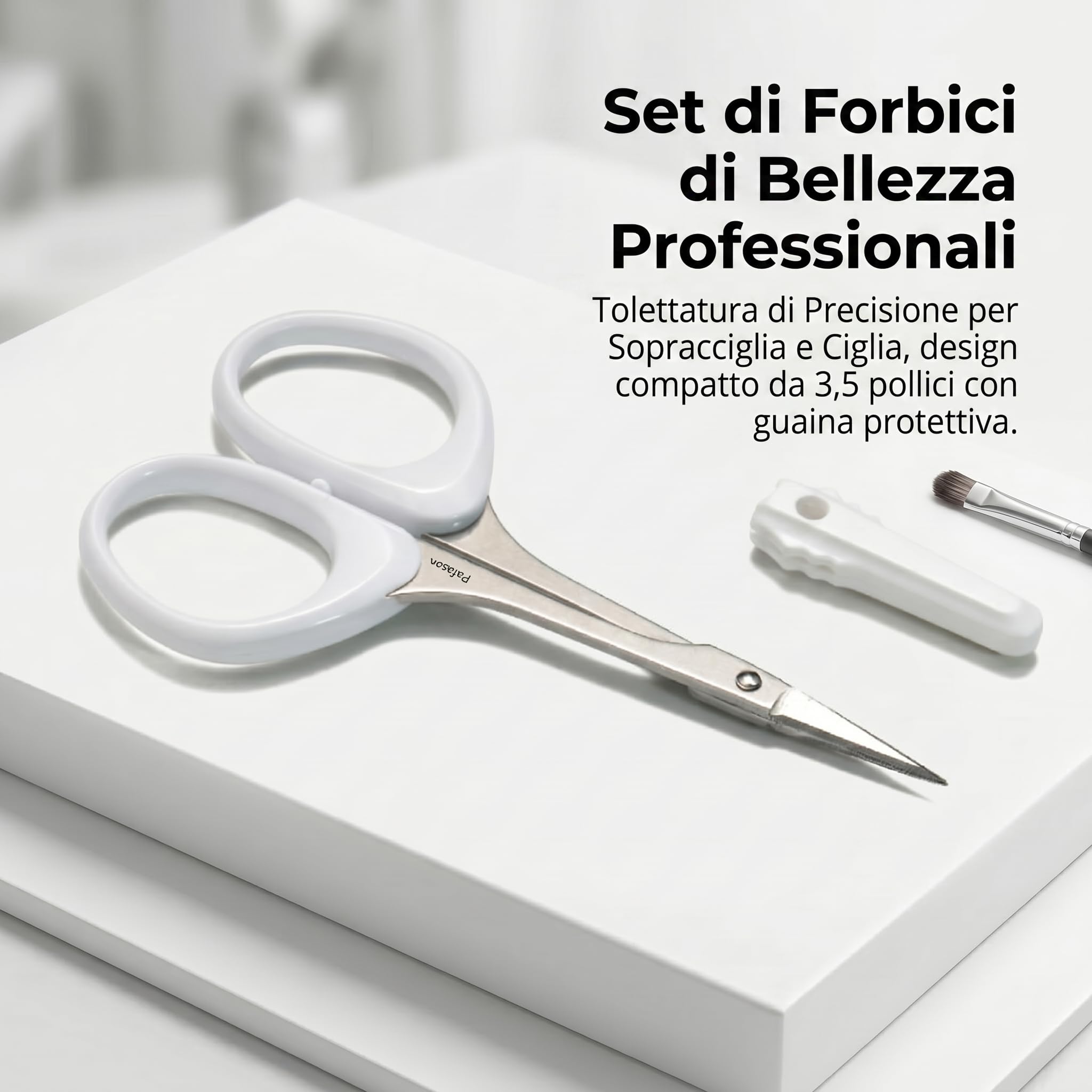 PAFASON Alta Precisione Sopracciglio Toelettatura Cesoie Set, Bellezza Trucco Cosmetico Strumento, Curvo, Dritto Punta, Acciaio Inossidabile, Sicurezza Astuccio per Taglio Ciglia Extensiones