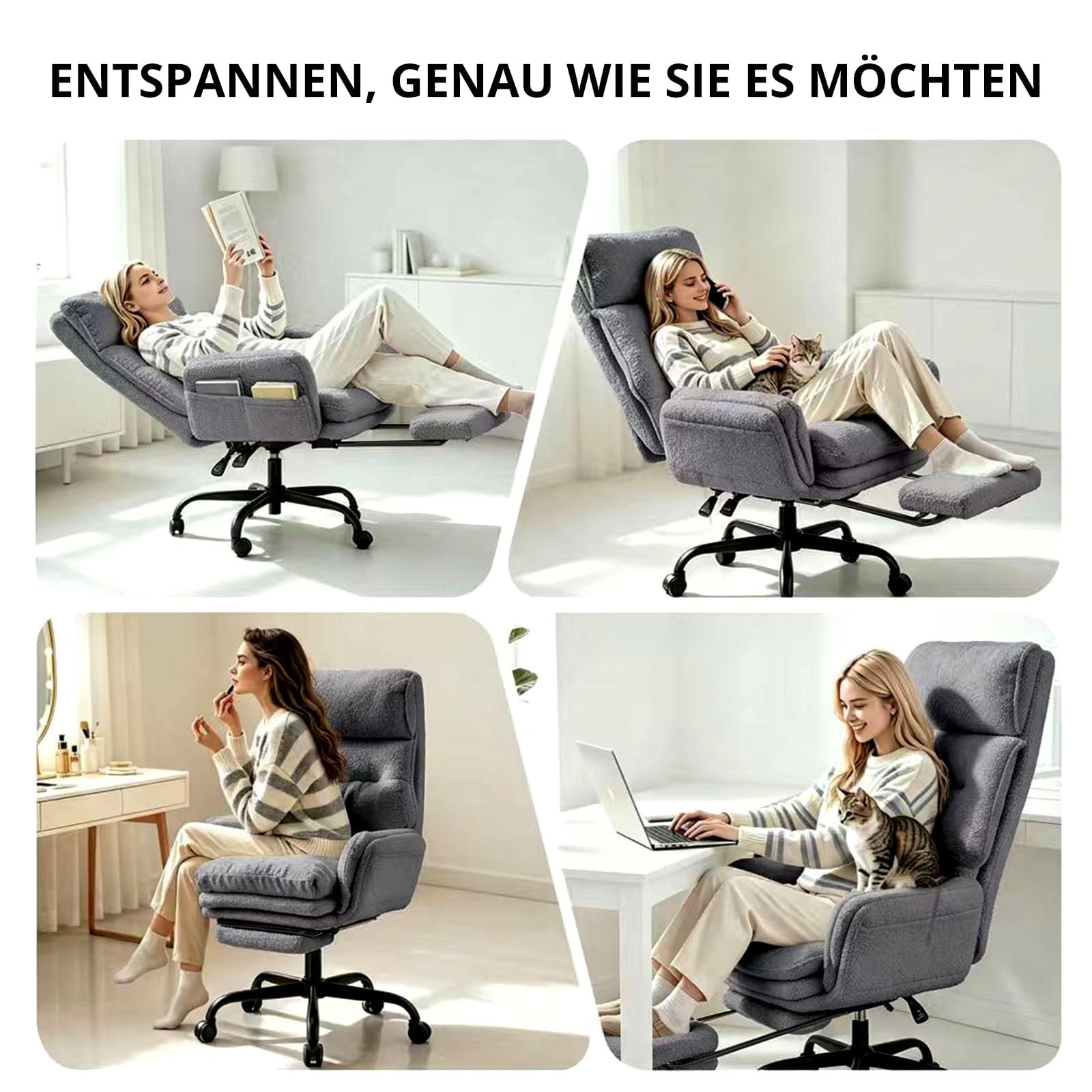 Bürostuhl mit Hoher Rückenlehne, Breiter Sitz Schneidersitz Stuhl
