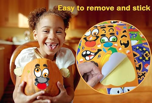 Miniatura 3 de 40 hojas de calcomanías de calabaza de Halloween para manualidades infantiles, calcomanía para hacer una cara de calabaza, para Halloween, regalos