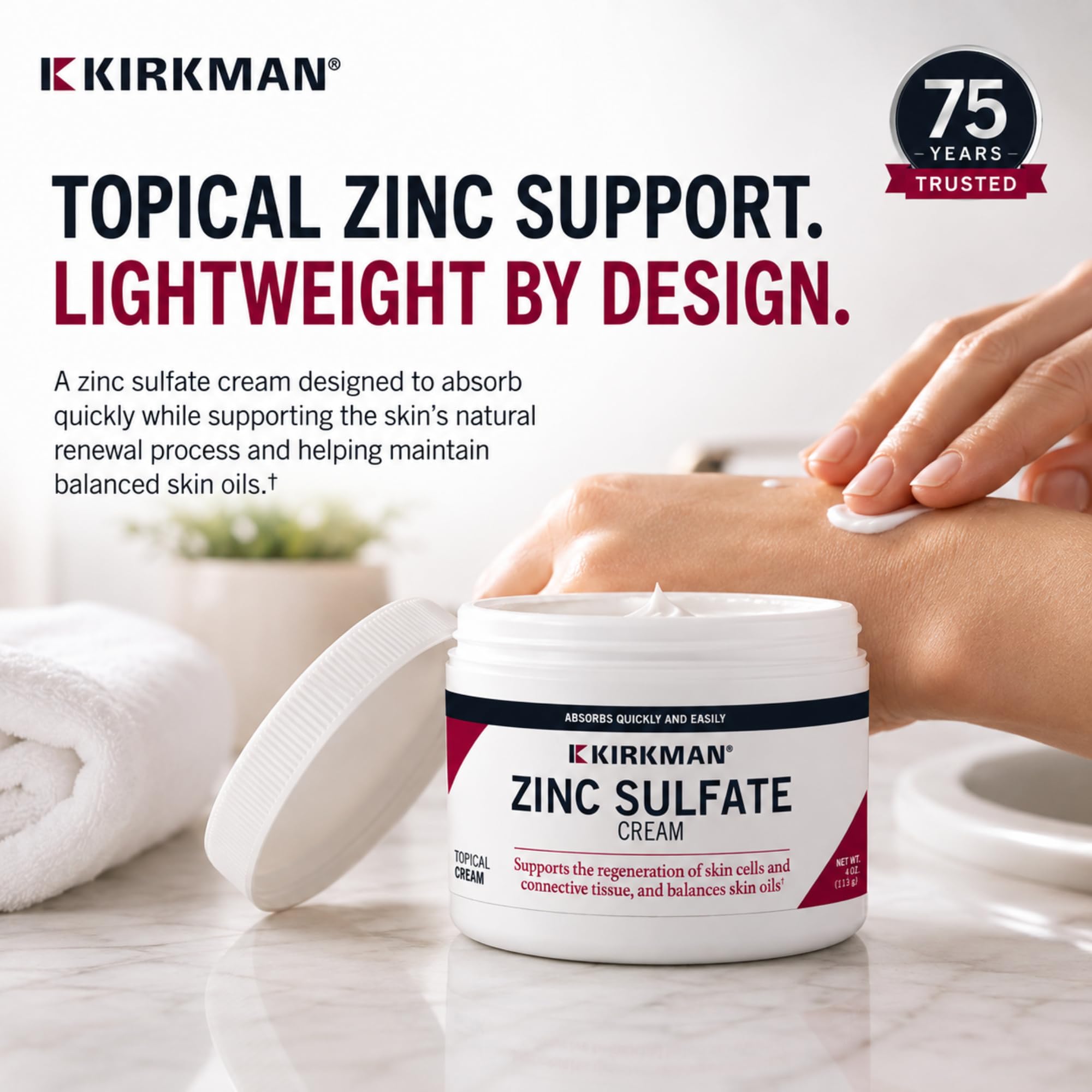 Kirkman Zinc Sulfate Cream for Skin, Topical Zinc Formula, 4 Oz — Amazon image 3