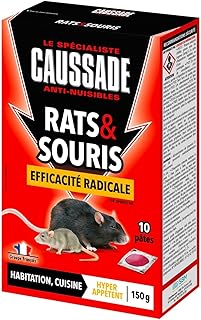CAUSSADE Anti Rats & Souris - Efficacité Radicale - Lieux secs & humides - 10 Sachets pâtes - Prêt à l'emploi - Une Ingestion Suffit - 150g - CARSPTDF150N