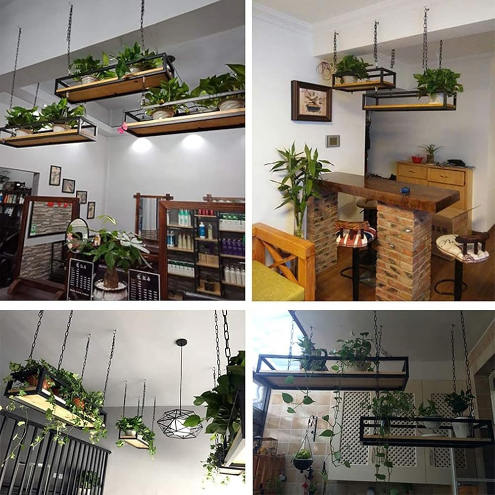 Scaffale da appendere per vasi di fiori, in legno massiccio e ferro, per interni ed esterni, giardino, cucina, balcone e bar, ideale per decorazioni per la casa e negozi di fiori