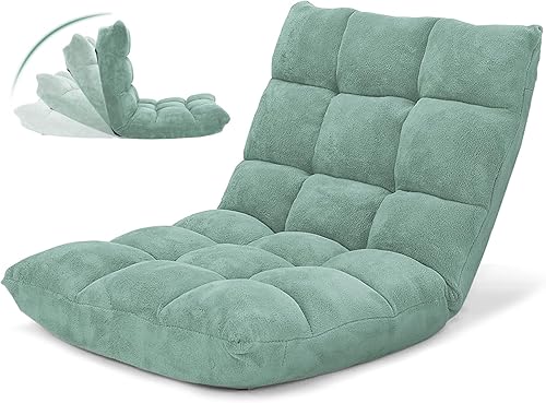Miniatura 16 de GOFLAME Silla de suelo plegable de 14 posiciones, sillón acolchado para juegos con respaldo ajustable, sillón reclinable, cama para leer, jugar,