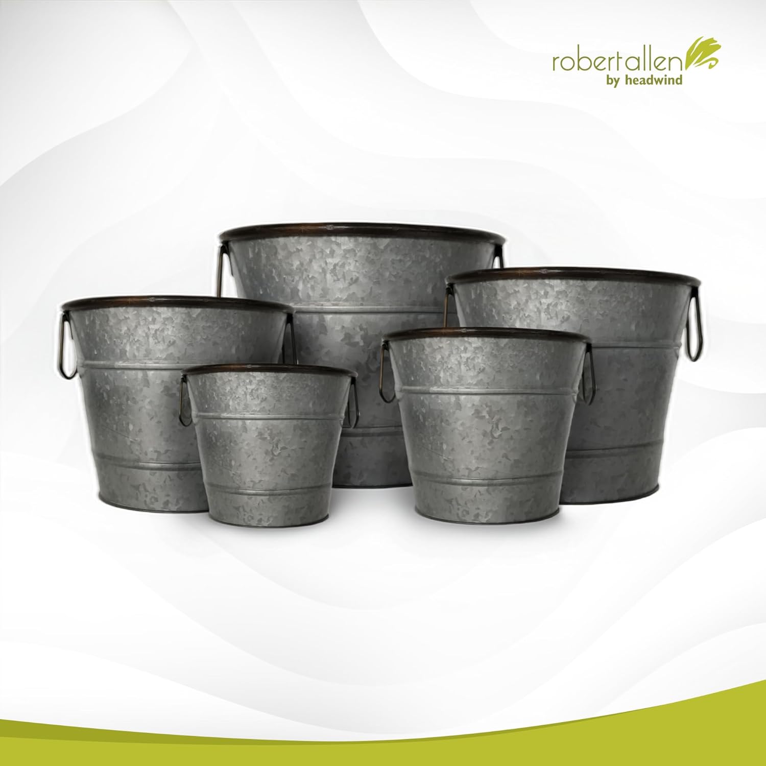 Headwind Countryside Collection - 12 Inch Smoky Gray Galvanized Bucket Farm Classic Planters with Handles for Decorative Buckets Metal Flower Pot by Robert Allen