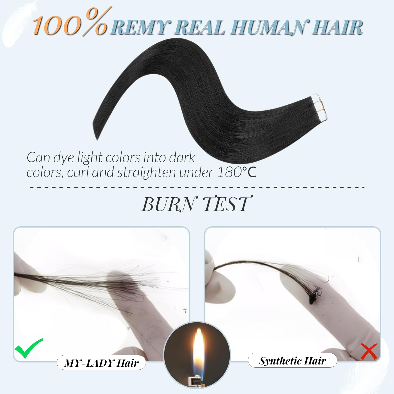 MY-LADY Tape in Hair Extensions 10 Pcs Invisible Thin Type 14 Inch Real Human Hair Tape in Extensions Straight Seamless #1 Jet Black 10g - Image 3