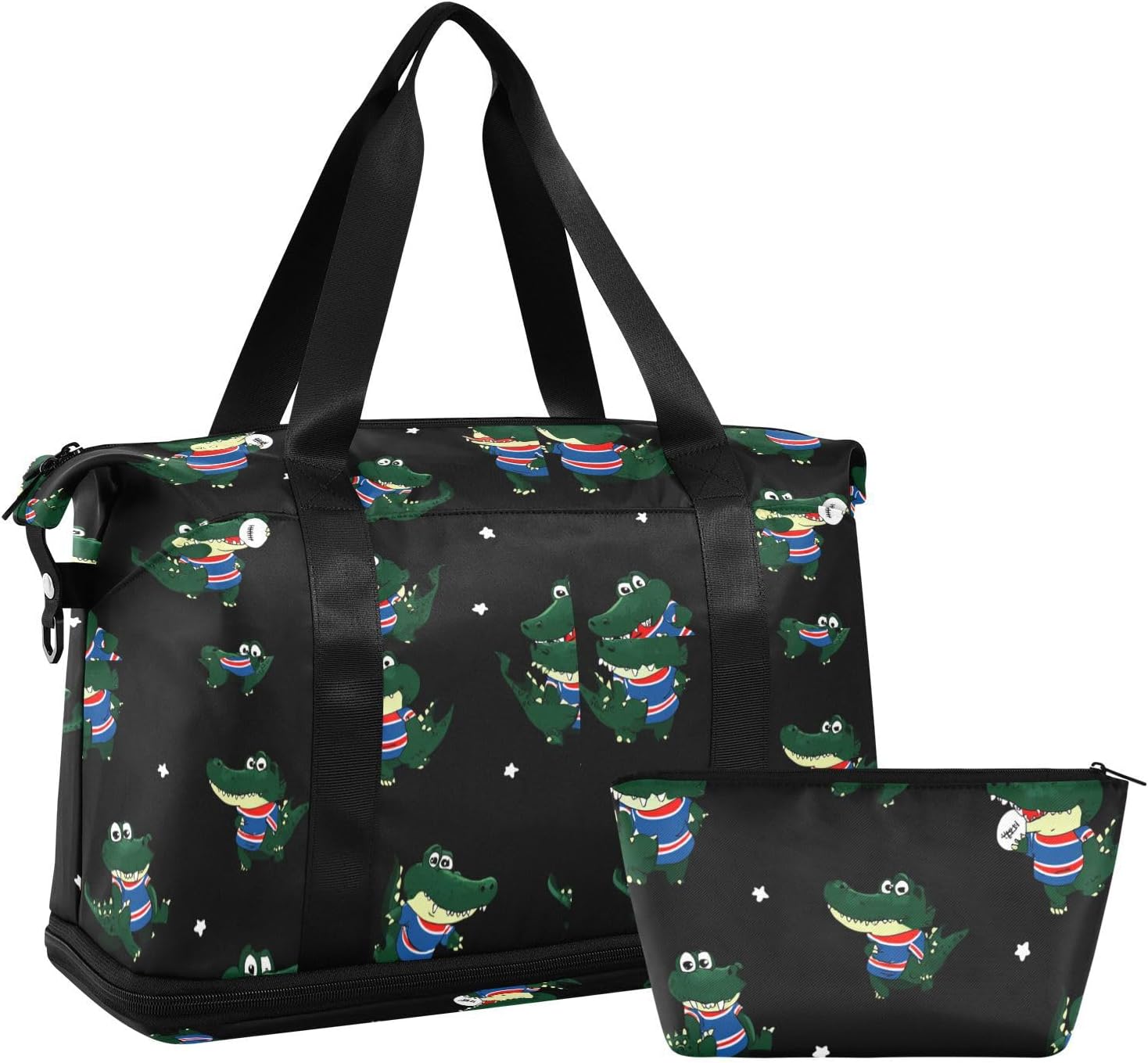 Funny Anime Crocodiles Rugby Black Large Capacity Gym Bag Sports Gym Tote Bag with Adjustable Strap for Hiking