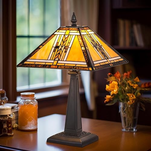 Lámpara de mesa Tiffany, lámpara de mesa con vitrales, estilo antiguo, tamaño mediano, lámpara de escritorio vintage para sala de estar, dormitorio,