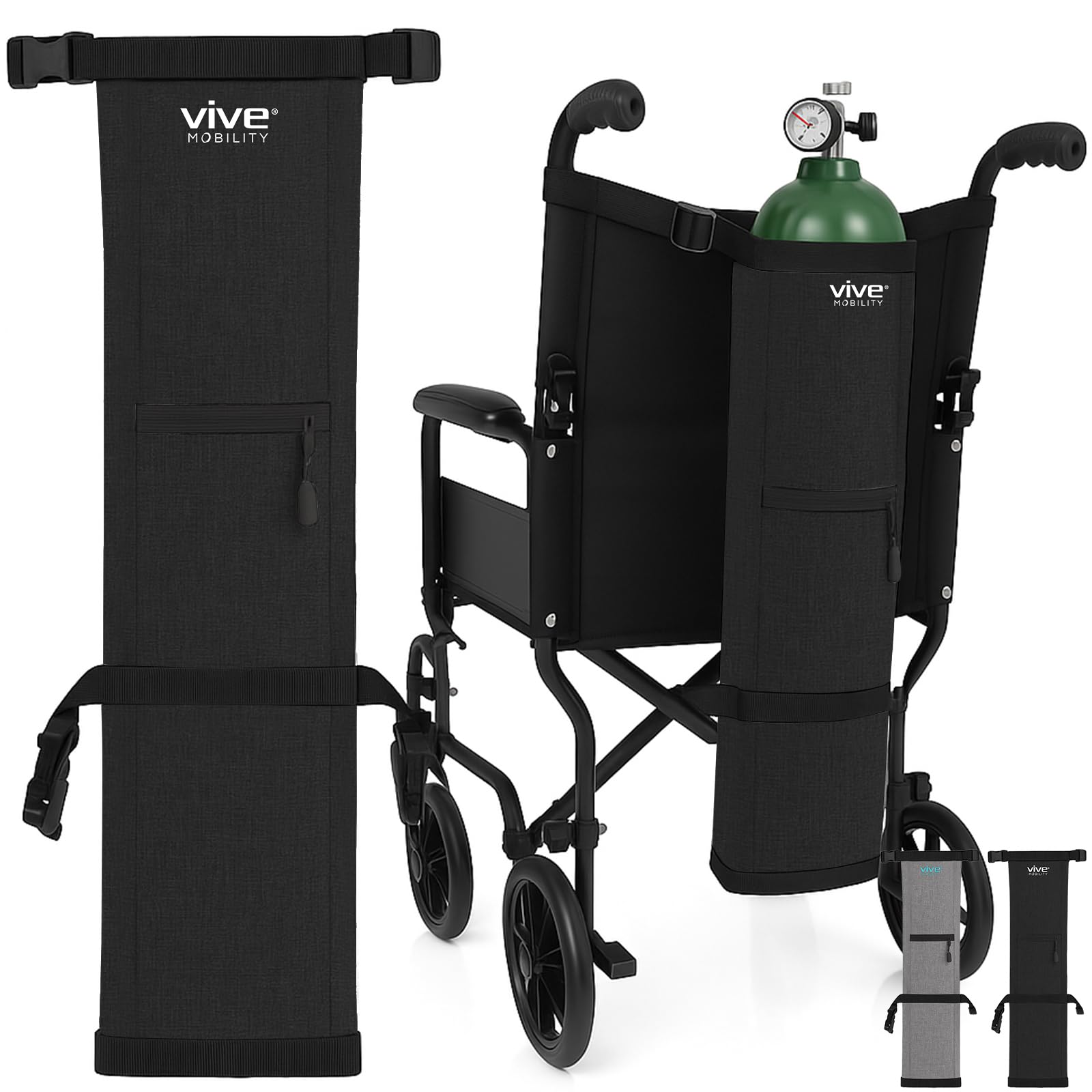 Vive Oxygen Tank Holder for Wheelchair - Portable Medical Cylinder Backpack for Travel - Carrier Accessories Bag for Walker, Rollator, Scooter - Case Fits Canister Sizes M2, M4, M6, M9, C, D, E