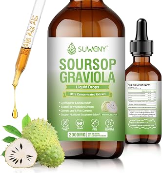 Organic Soursop Graviola Liquid Drops 2000mg | Natural Leaf Extract for Cell Support, Antioxidant & Immune Health Boost | Non-GMO, Vegan Friendly Natural Flavor 1