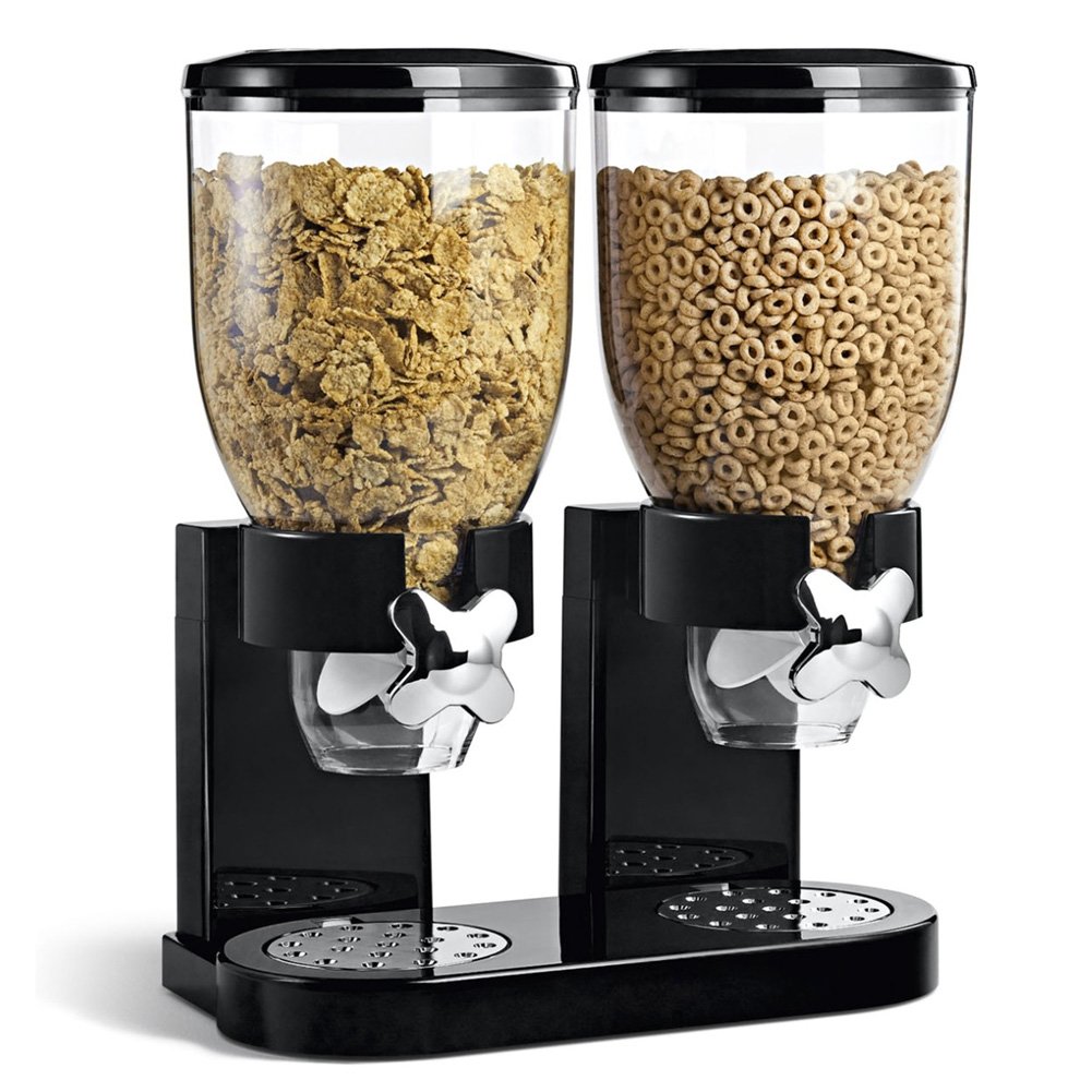 BAKAJI Dispenser Storage Dispenser Dispenser Dispenser Cereal Dispenser Pasta Sweet Sweet Fruit with Double 8 Litre Container and Internal Dispenser (Black)