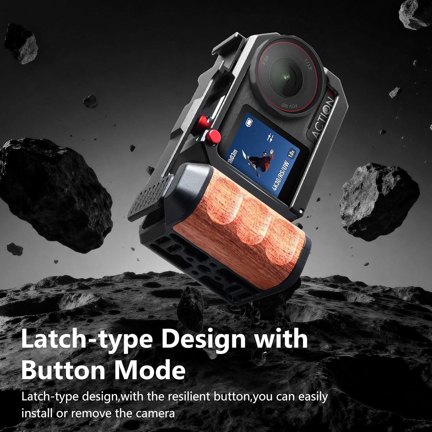 Vertical Shoot Camera Cage with Side Handle Compatible with DJI OSMO Action 5 Pro Action 4 Action 3,Split-Type Cage and Handgrip with Seesaw Shutter Extender Bar and Built-in Cold Shoe Mount