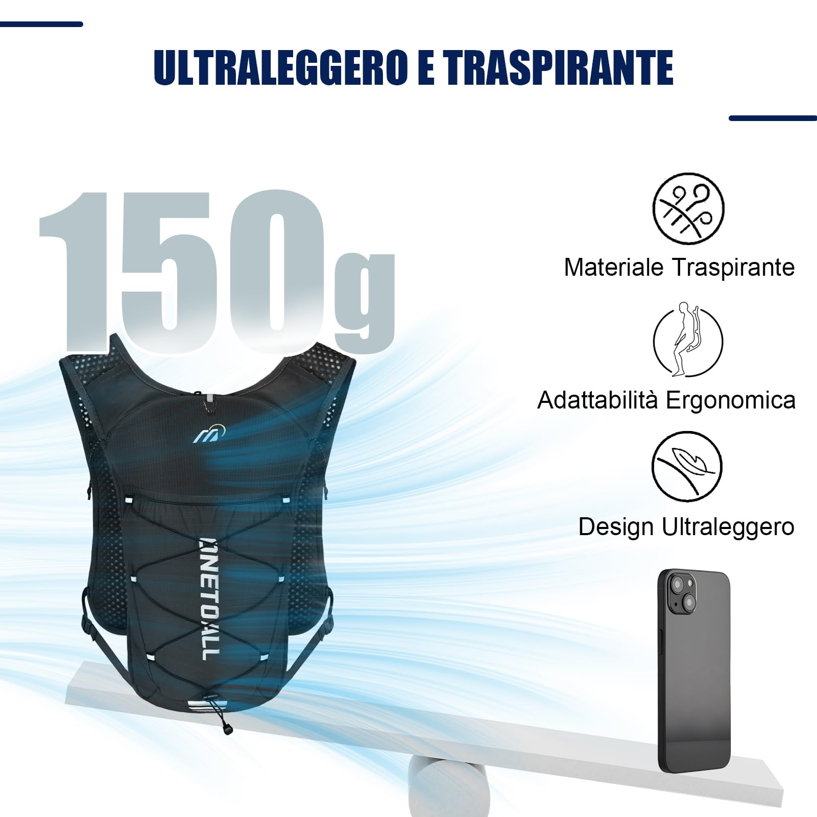 Zaino Trail Running, Gilet Running Uomo Donna, Running Vest con Soft Flask 500ml o Sacca Idrica 2L, Gilet Corsa per Idratazione Ultraleggero Riflettente per Corsa MTB Bici Moto Trekking