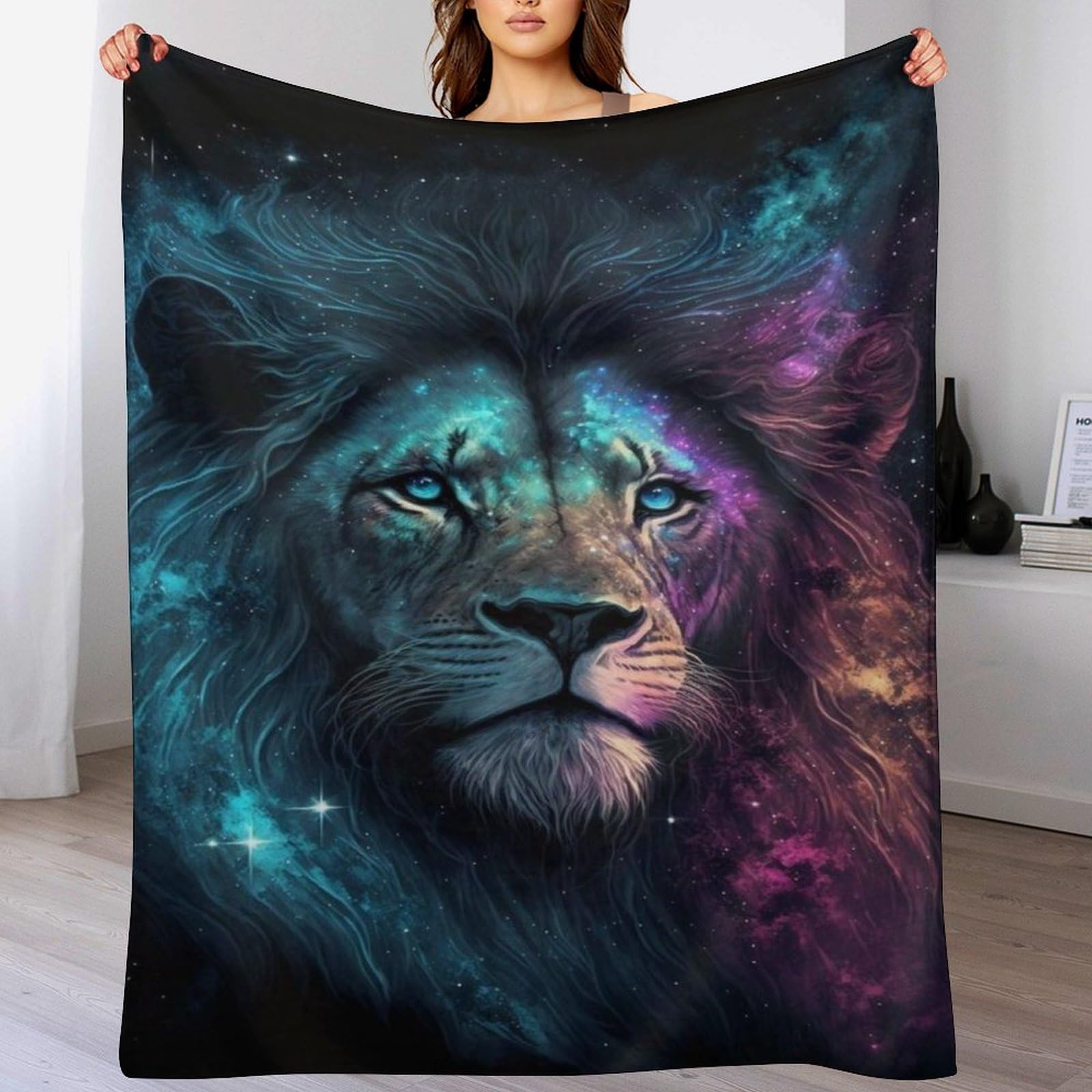 Linge de lit lion impression 3D couverture polaire chaude contre le froid du salon