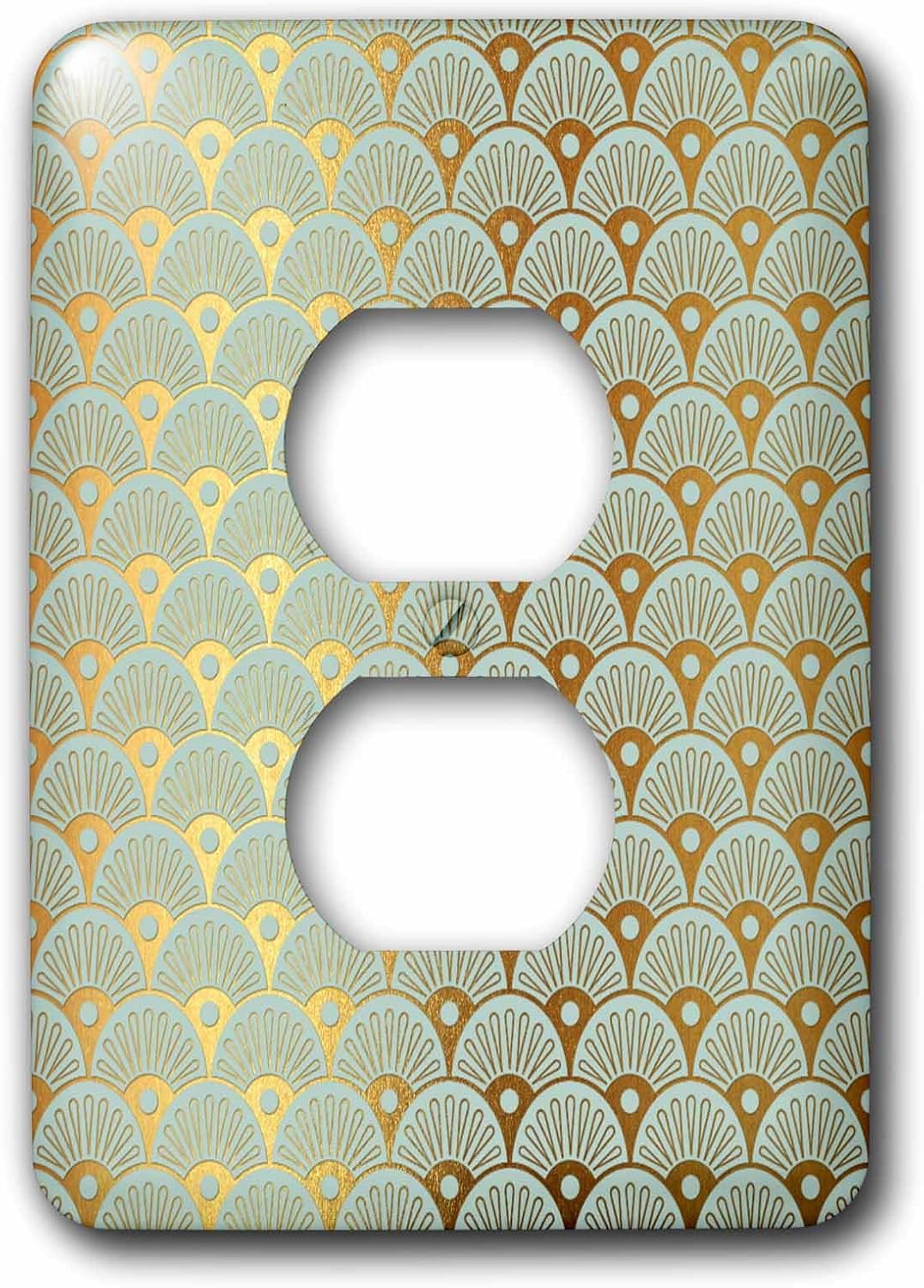 3dRose Elegant Fancy Fan Art Deco Faux Gold and Light Blue Pattern 2 plug outlet cover