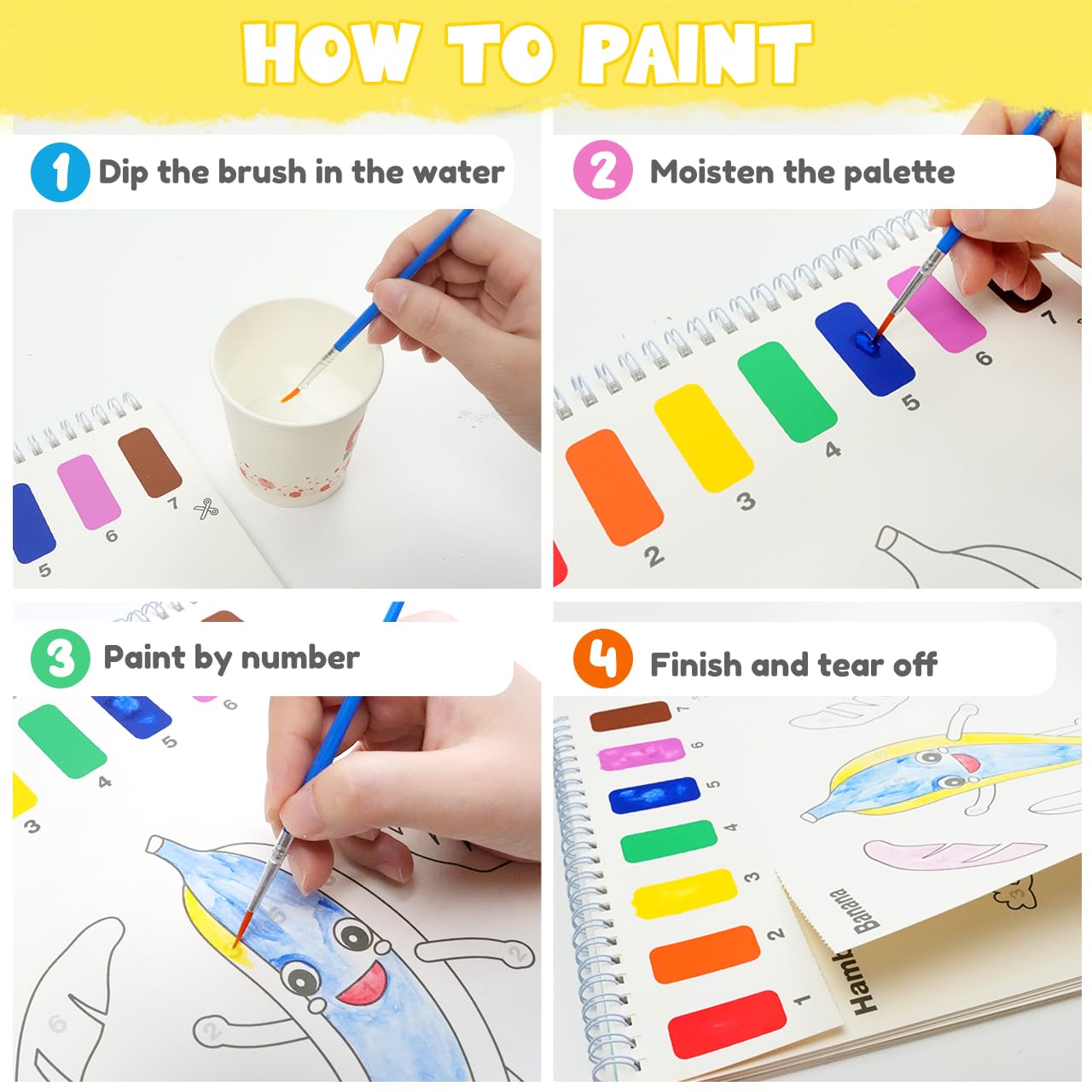 ZMLM Dipingi con Libro da Colorare ad Acqua per Bambini Piccoli, Libro di Pittura ad Acquerello con Pennello, Libro Magico da Colorare Acqua per Bambini 3 4 5 6 7 8 Anni - Food