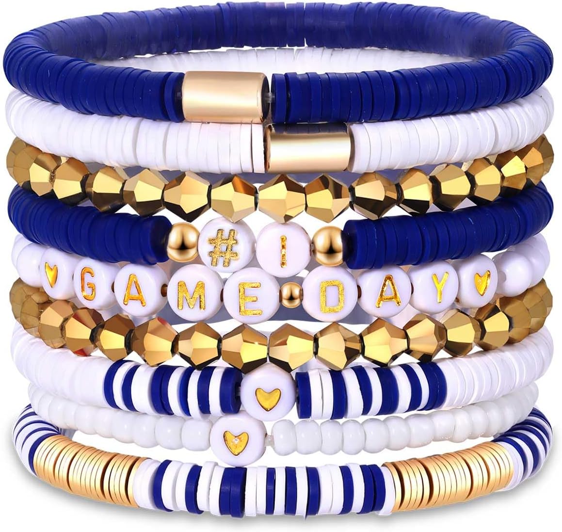 9 Pack Game Day Bracelets for Women Stackable Heishi Beaded Stretch Bracelet Football Sport Fan Bracelet Sports Game Team Jewelry Accessories Gifts