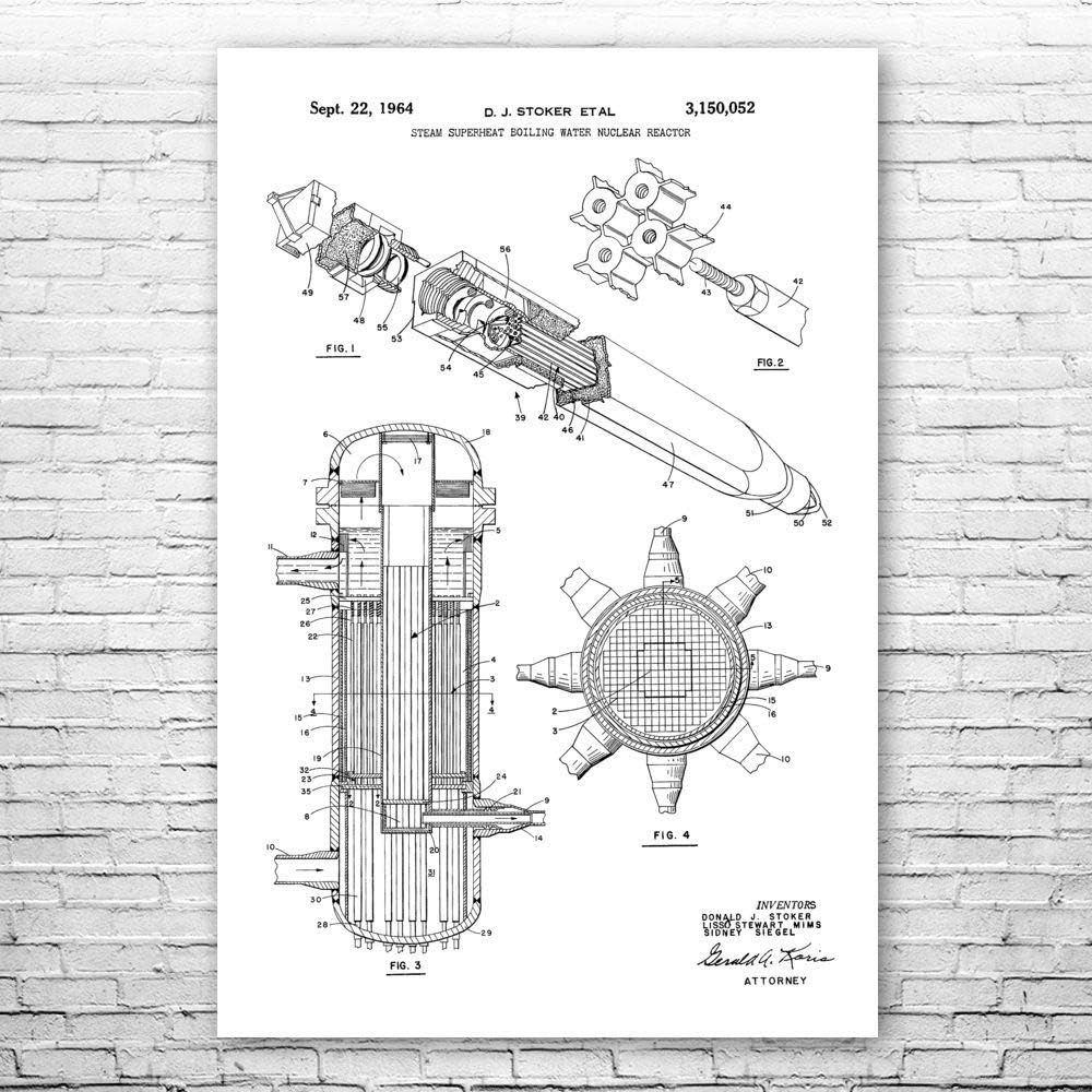 Superheated Steam Nuclear Reactor Poster Print, Power Plant Worker, Physicist Gift, Physics Lab Art, Power Technician Black & White (18 inch x 24 inch)