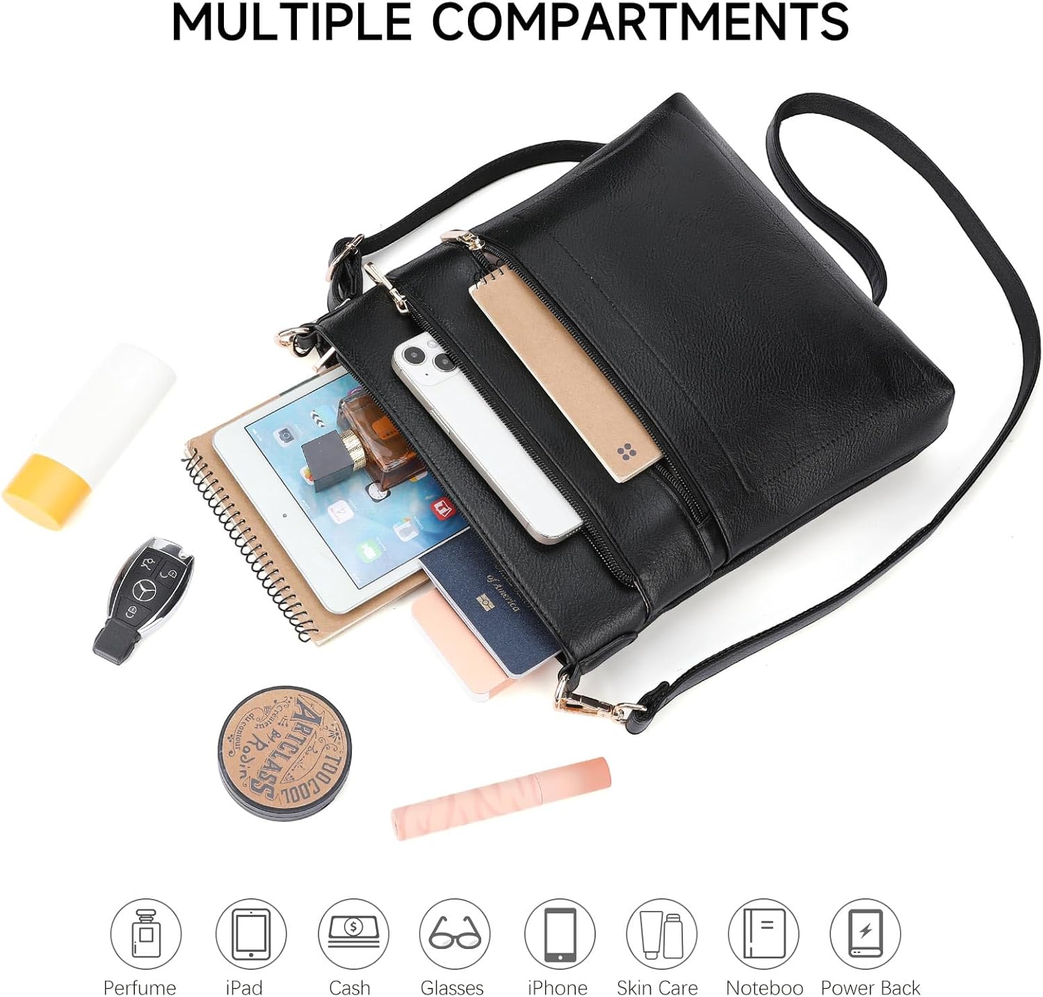 GAEKEAO Crossbody Bags for Women Trendy Vegan Leather Hobo Bag Shoulder Handbags Satchel Purse with Multi Zipper Pocket - Image 3