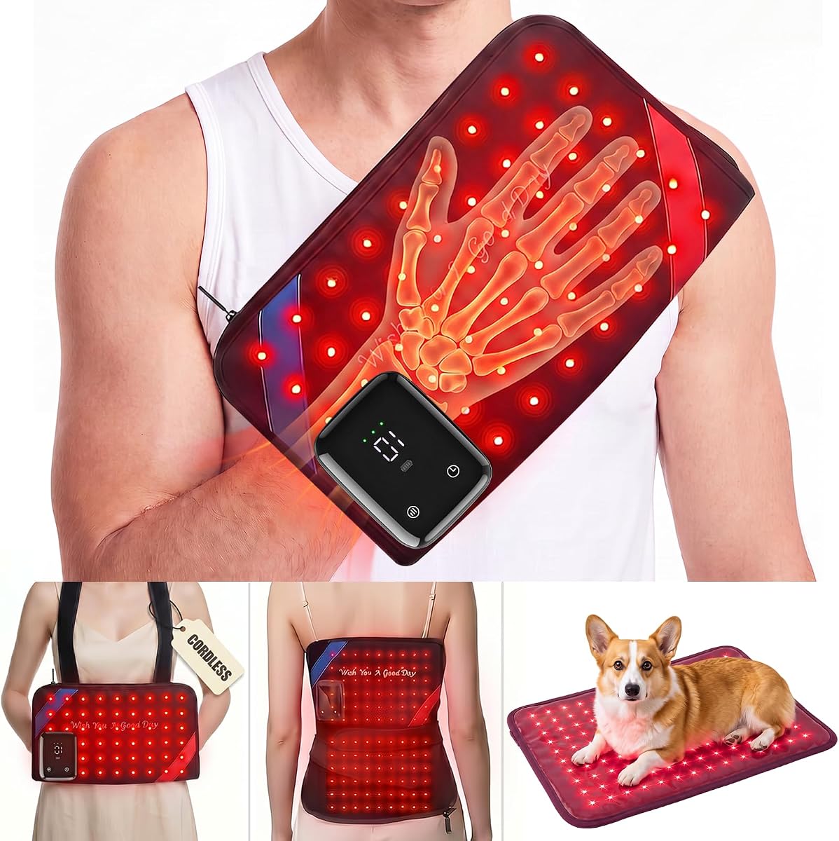 Cordless Red Light Therapy Gloves for Hands, 2-in-1 Hand Wrap &Therapy Pad