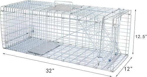 Miniatura 17 de JungleA Jaula de trampa para animales, jaula plegable de 32 pulgadas con 1 puerta de hierro, trampa humana para roedores para mapaches, gatos