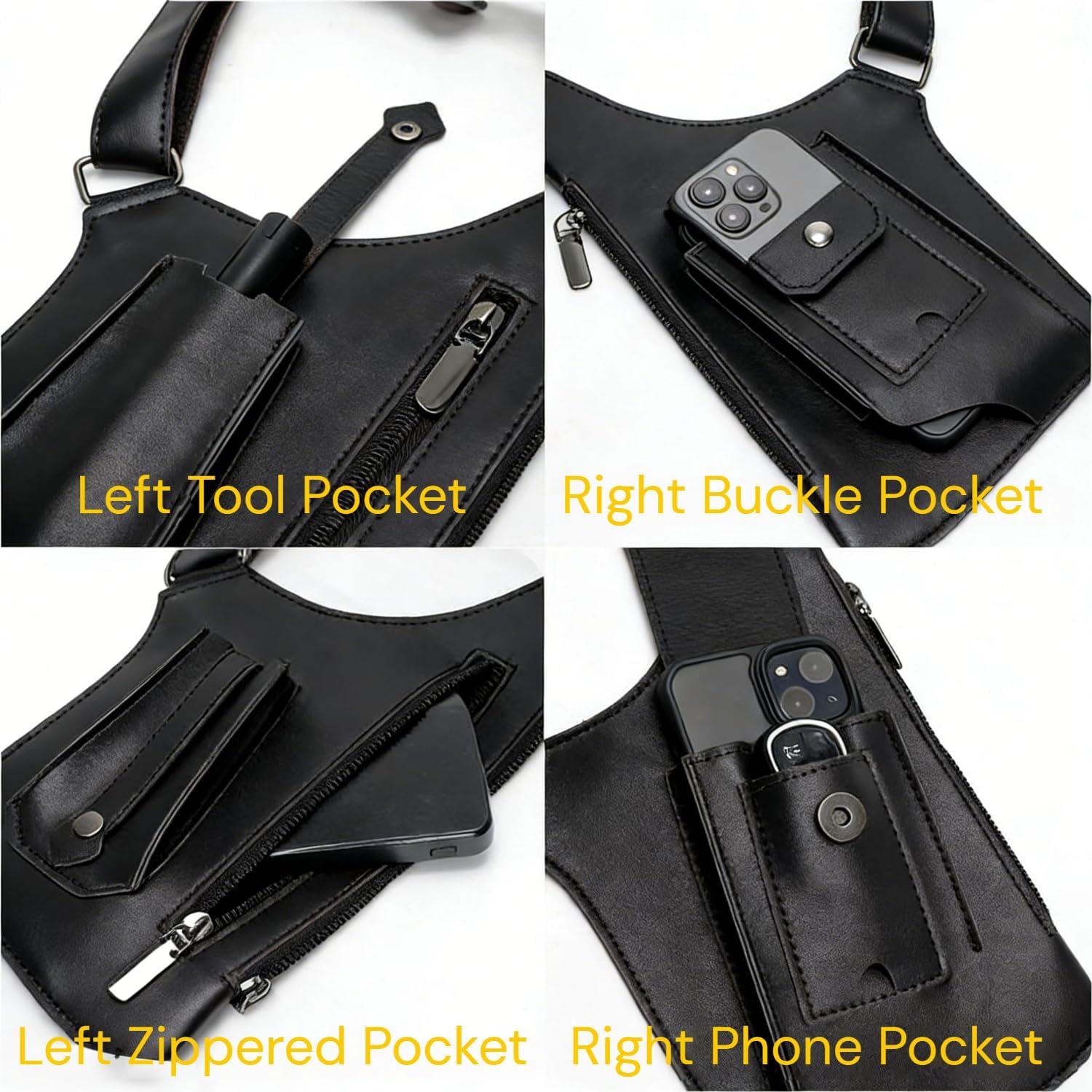 Double Shoulder Armpit Bag for Men, Fashion Leather Double Shoulder Straps Holster Wallet Adjustable Oxford Cloth Underarm