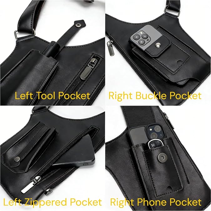 Double Shoulder Armpit Bag for Men, Fashion Leather Double Shoulder Straps Holster Wallet Adjustable Oxford Cloth Underarm