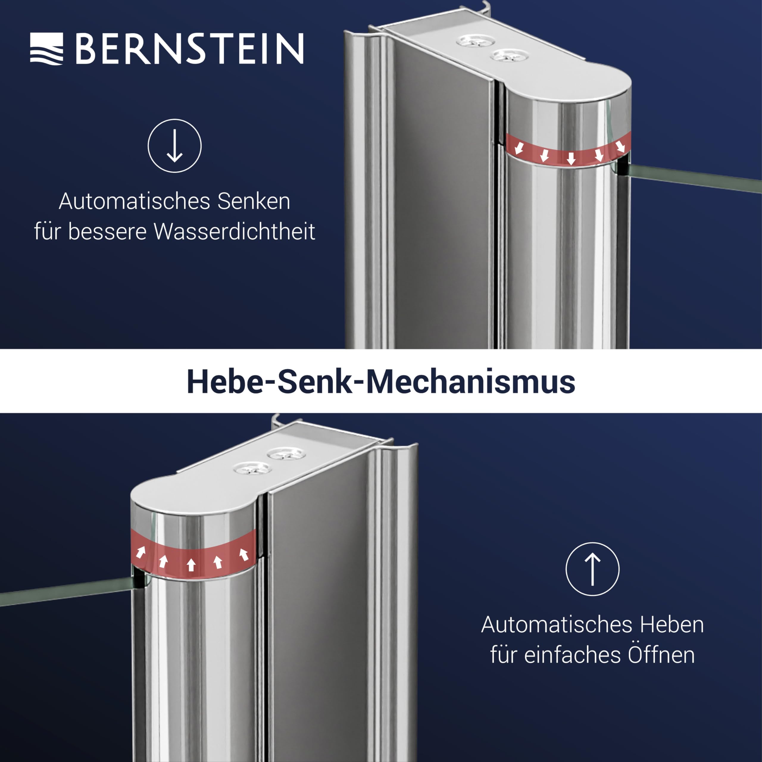 Bernstein Duschkabine ESG-Glas Duschabtrennung EX416S mit Nano, Eck-Dusche mit Hebe-Senk-Mechanismus, flexible Montage der Duschtür, Duschwand mit Drehtür, 90 x 90 x 195 cm, ohne Duschtasse