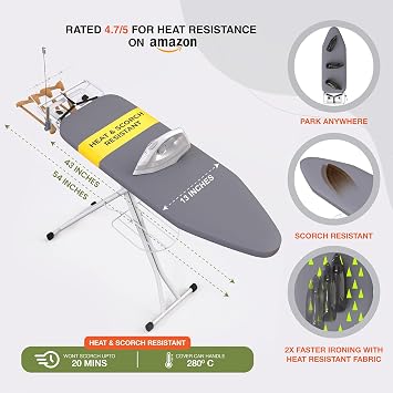 Xabitat Full Size Ironing Board 43 X 13 with Wall Mount Hanger |Full Metal Construction Iron Board, Height Adjustable, Built in Iron Rest, Heat & Scorch Resistant Fabric, Anti-Skid Feet, Heavy Duty