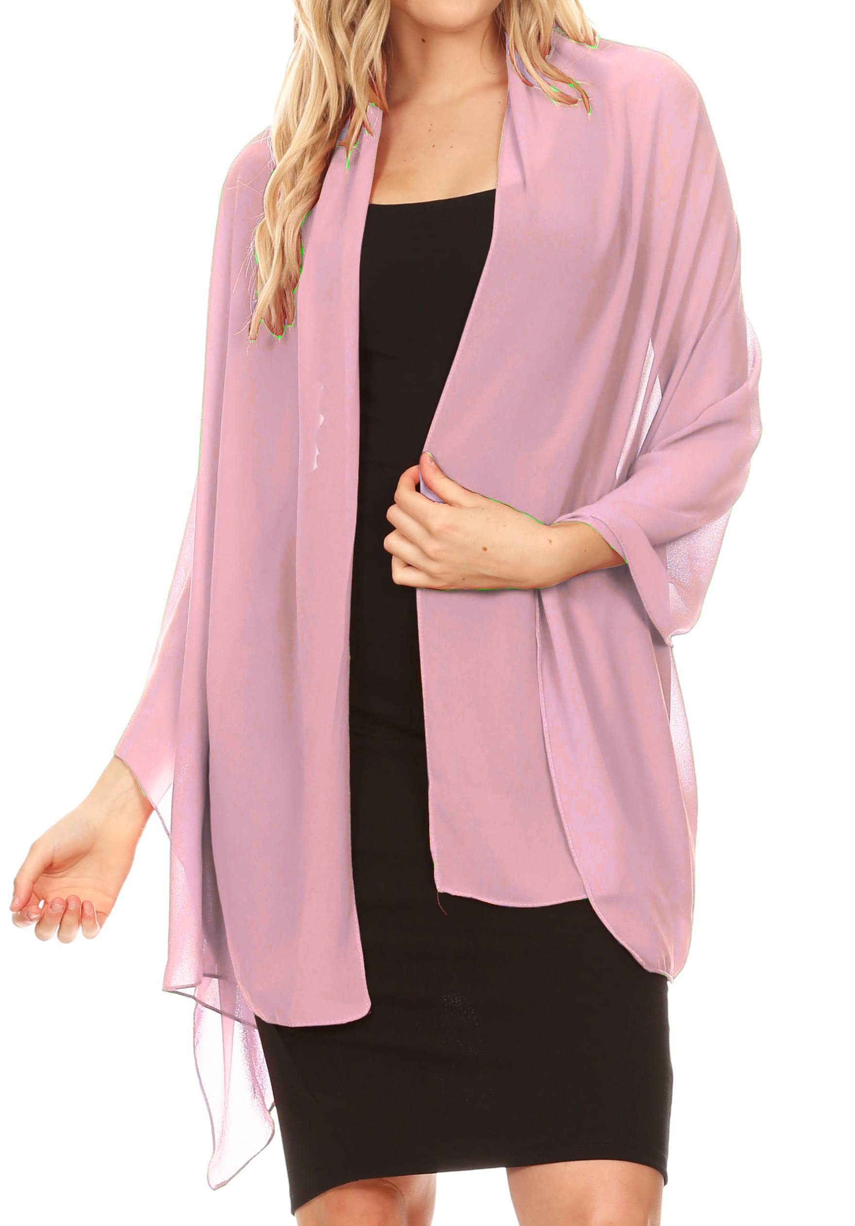 Sakkas 18225 - Jona Women Soft Sheer Chiffon Bridal Wedding Evening Scarf Shawl Wrap Stole - Dusty Pink - 7029