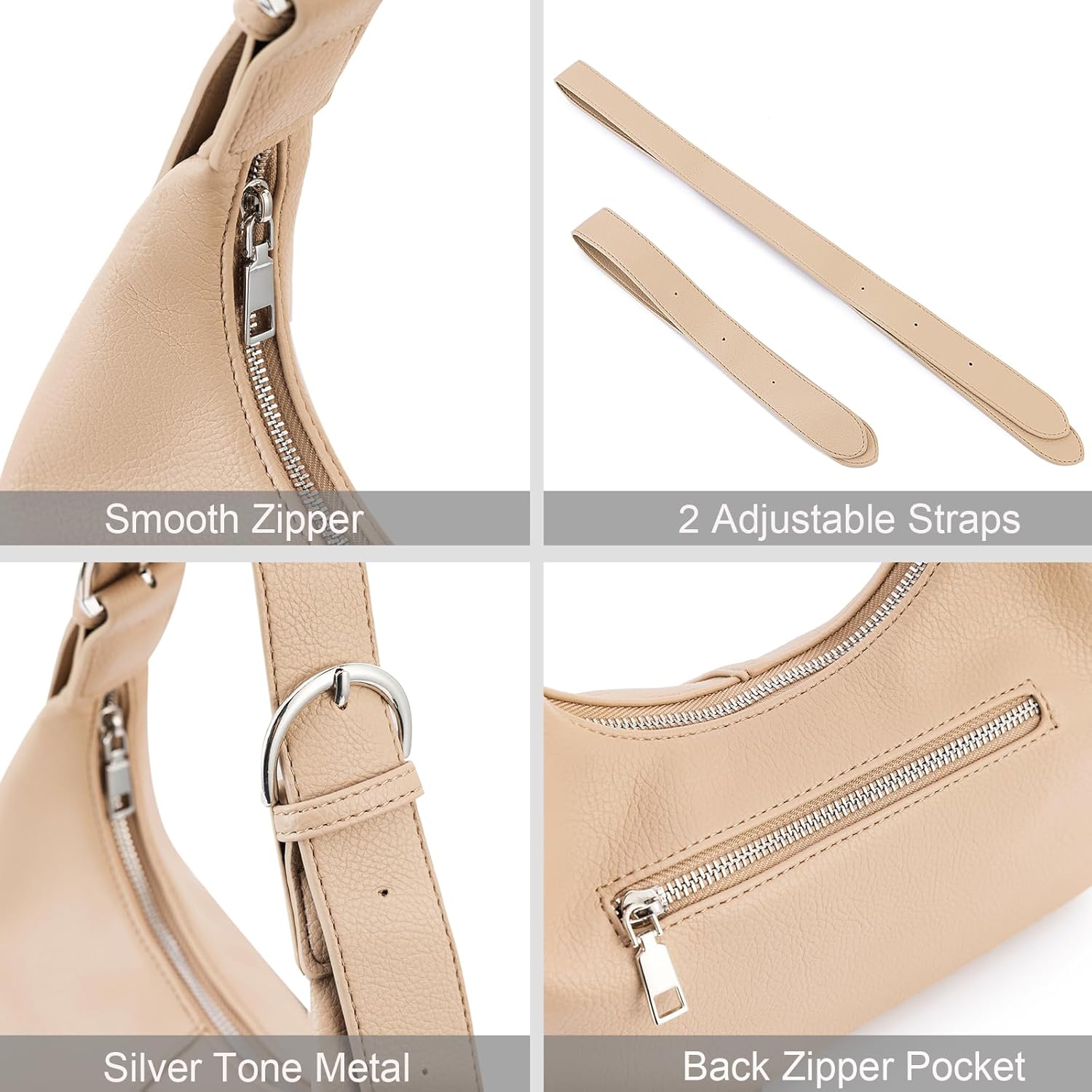 NIUEIMEE ZHOU Hobo Bags for Women Soft Vegan Leather Crescent Shoulder Handbag Slouchy Tote Crossbody Purses - Image 7