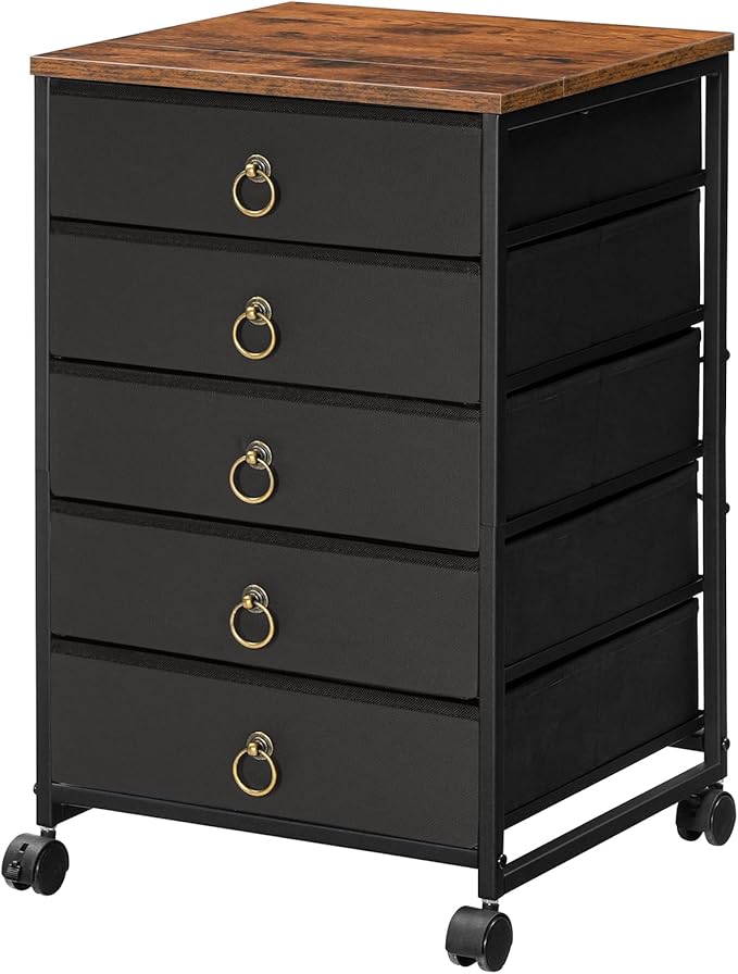 HOOBRO 5-Drawer Chest, Office File Cabinet with Drawers, Rolling Printer Stand, Filing Cabinet for Living Room, Home Office, Nonwovens Drawer, Easy Assembly, Black BFK50WJ01