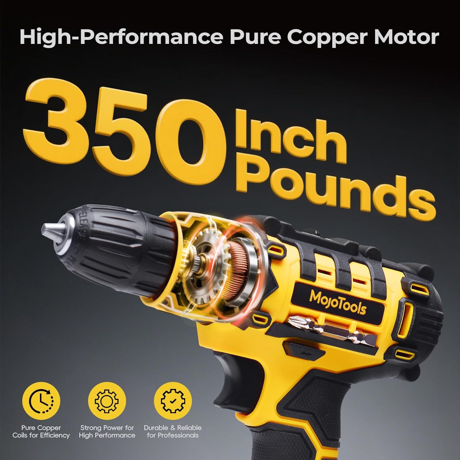 20V Cordless Drill Set – 1×2.0Ah Battery, 3/8” Keyless Chuck, Variable Speed, 49-Piece Kit with Wood, Masonry, Metal Drill Bits & Screwdriver Bits, Charger & BMC Case