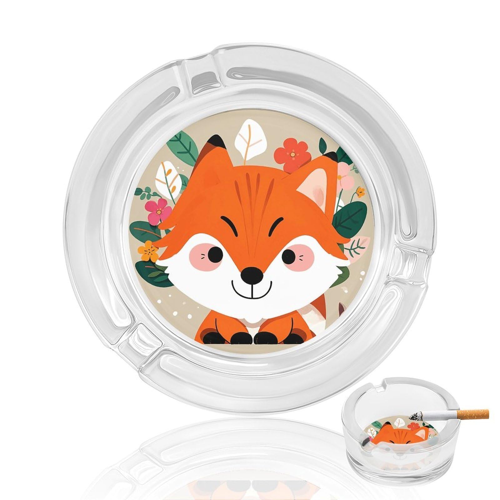 Cendrier en verre design renard chic et floral pour intérieur moderne