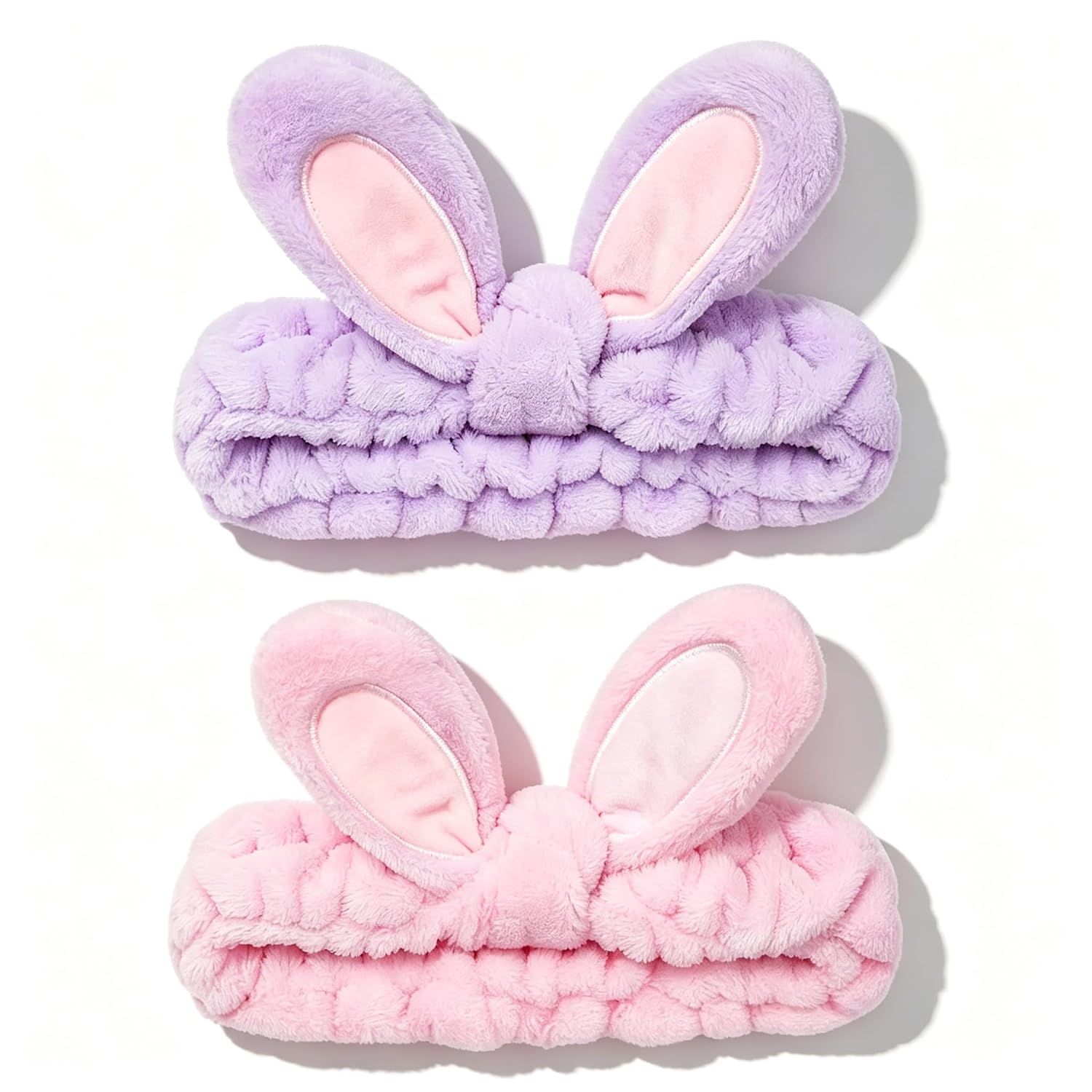 2 Pcs Bunny Ears Headband, Cute Coral Fleece Spa Headbands for Women Girls, Soft Makeup Headbands for Washing Face Skincare, Trendy Hair Accessories