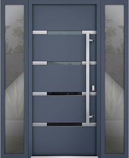 VDOMDOORS Front Exterior Prehung Steel Door 60 (36" + 2x12 Sidelite) x 80 Left-Hand Inswing/Deux 1105 Gray Graphite / 2 Side Exterior Windows
