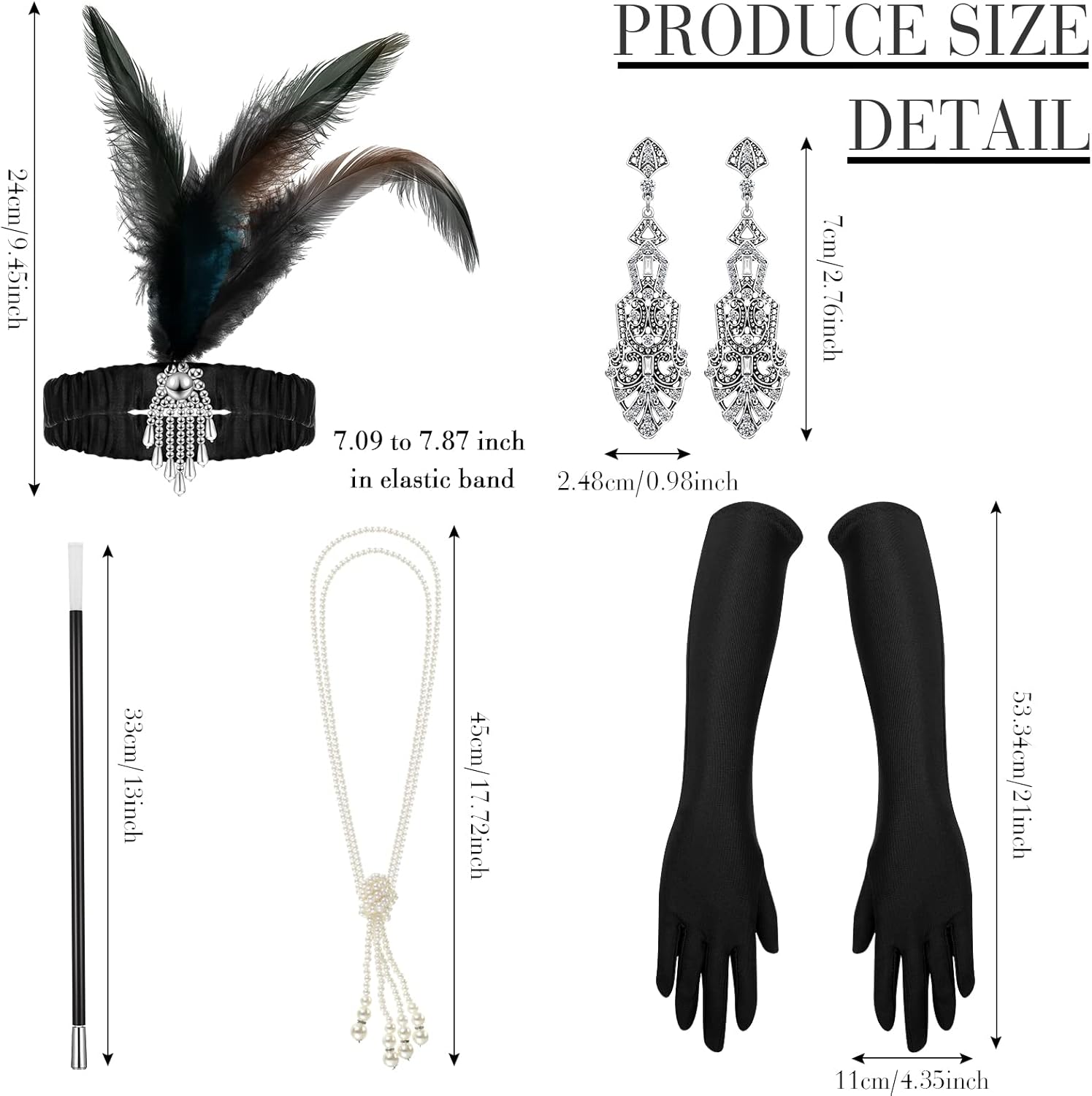 Zhanmai 6 Pcs Flapper Dress Flapper Costumes for Women 1920s Accessories Set Headband Pearl Necklace Earrings Gloves Stick - Image 3