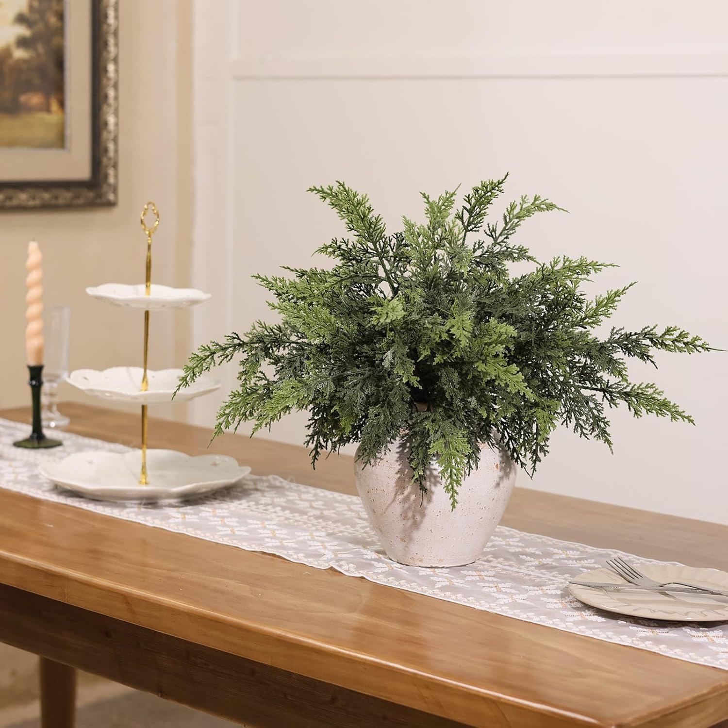 Real Touch Christmas Cedar Branches-18 Inches, Artificial Cedar Branch Faux Greenery Plants Stem Fake Pine Picks for Vase DIY Crafts Garland Wreath Xmas Indoor Outdoor Decor (24 Pcs)